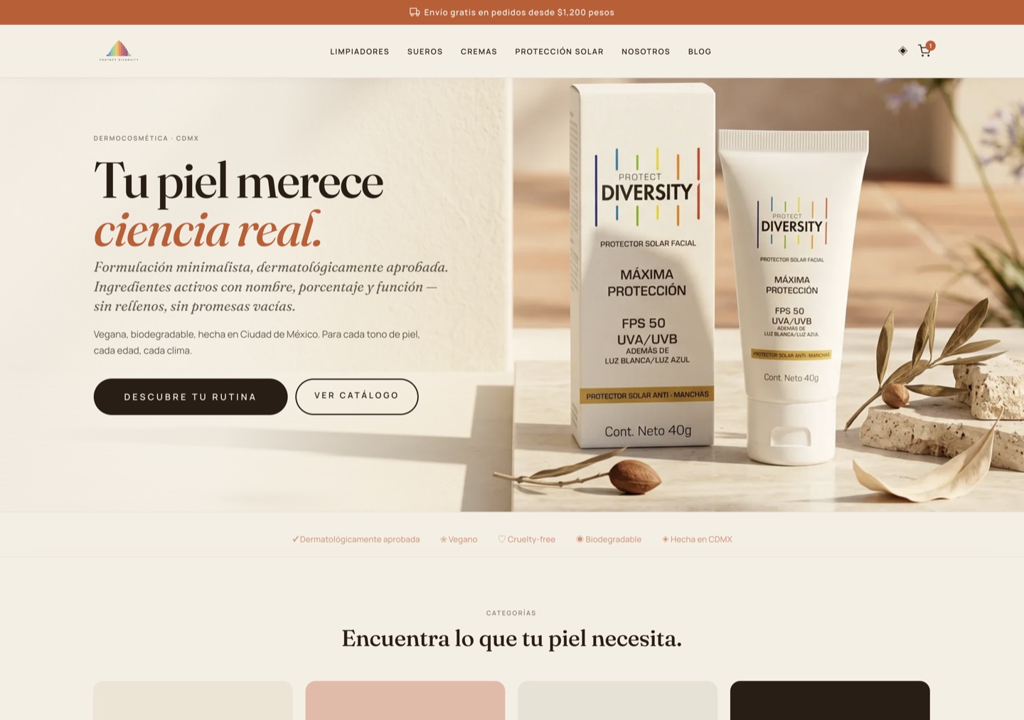Tienda Shopify de Protect Diversity — dermocosmética vegana
